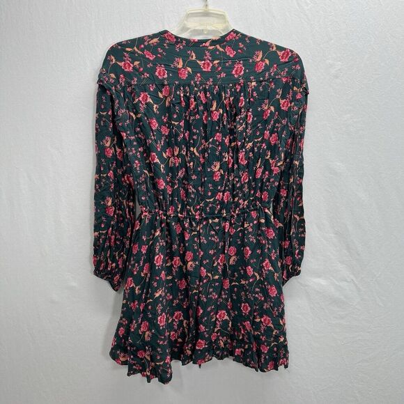 Free People Flower Fields Mini Dress Emerald Green Floral Long Sleeve Size S - Picture 13 of 16
